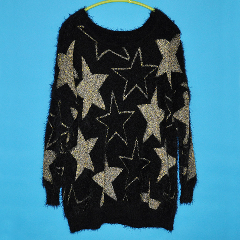 Fashion mohair five-pointed star pullover sweater Women basic loose sweater Free Shipping