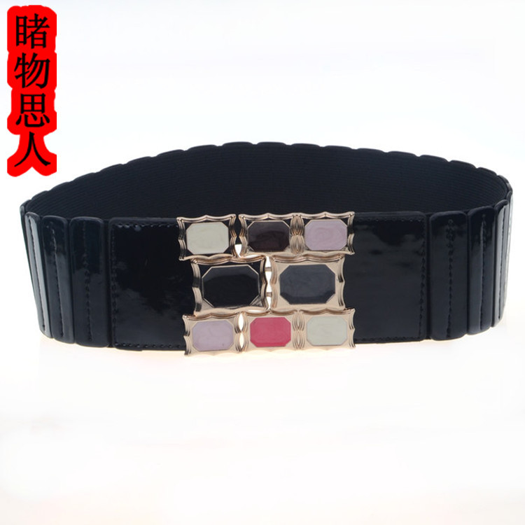 Fashion multicolour buckle japanned leather genuine leather wide belt women's belt ladies elastic waist all-match