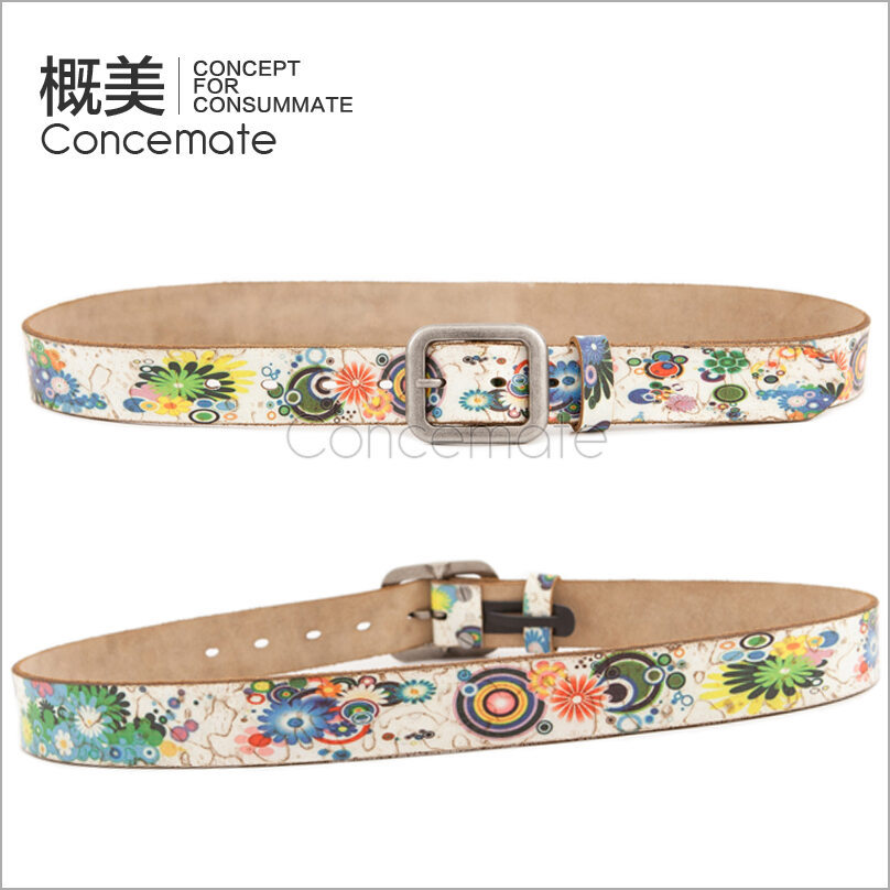 Fashion multicolour print genuine leather strap women's casual personality cowhide belt c519