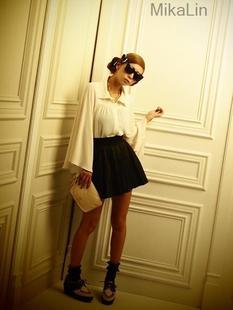 - fashion murua PU pleated high waist short skirt leather skirt emoda