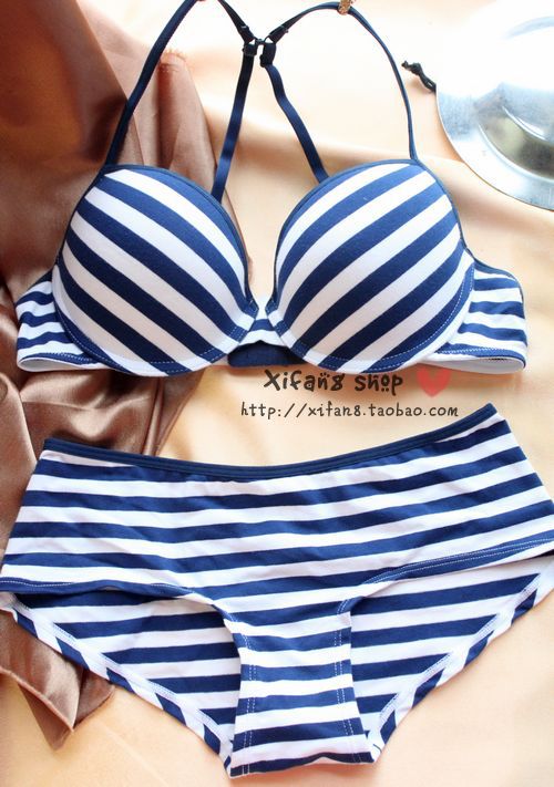 Fashion navy stripe 100% thin cotton underwear push up 70b75b80b85b