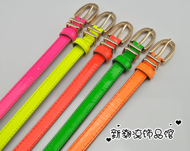Fashion neon color women's thin belt strap PU japanned leather candy color all-match belt strap