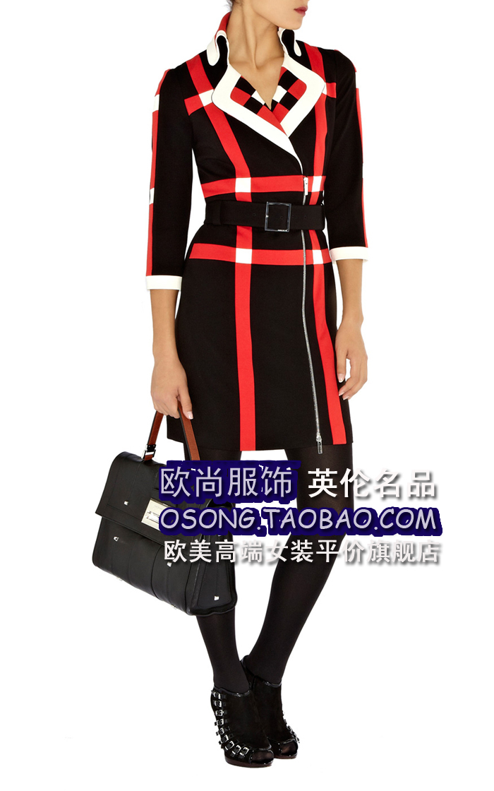 Fashion new arrival fashion color block fashion big plaid ol suit turn-down collar 7 slim long design trench outerwear