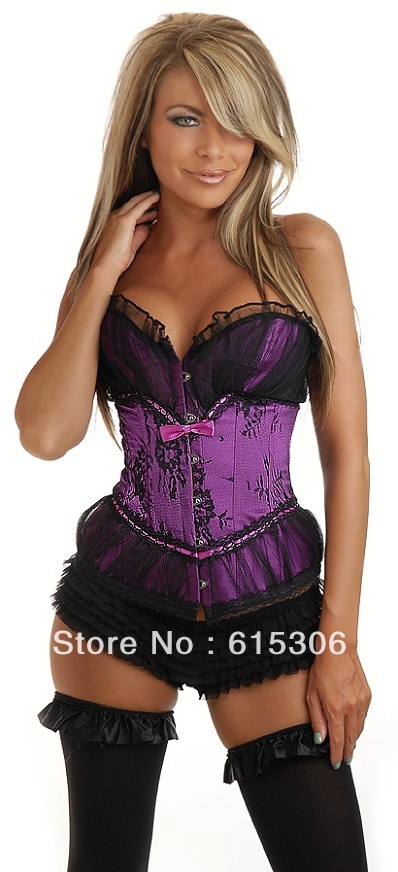 Fashion New arrival  Sexy Lace up Steel Bustier G-String Corset Lingerie Underwear, Free shipping!!