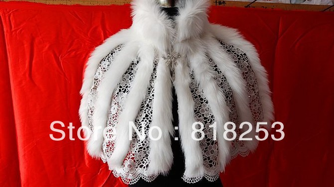 Fashion New Classy Bridal Jacket Wedding Accessories Faux Fur Long Sleeves Ball White Color Shawl Tippet Stole Stylish Hot  P-13