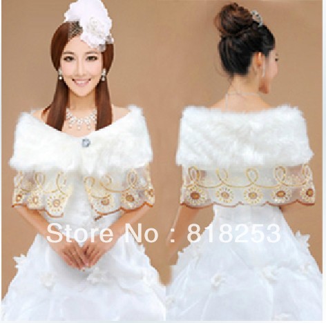 Fashion New Classy Bridal Jacket Wedding Accessories Faux Fur Long Sleeves Ball White Color Shawl Tippet Stole Stylish Hot  P-18