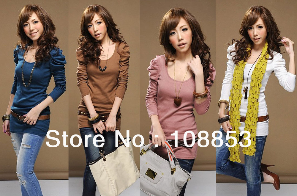 Fashion New Ladies Hubble-Bubble Sleeve Weave Sweater Women's  Puff Sleeve Based T Shirt Clothes 6 Colors Free Shipping CMS-0023