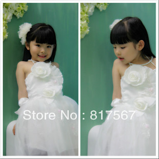 Fashion!! New style crepe halter neck floral a-line short princess lovely flower girl dress cheap on sale
