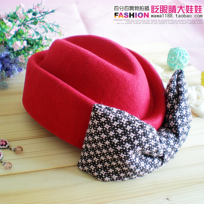 Fashion nobility popular women's woolen hat red bow fedoras luxury beret painter cap