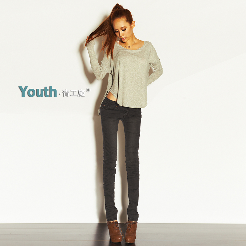 Fashion normic autumn and winter black and gray jeans female low-waist slim pencil pants trousers pants