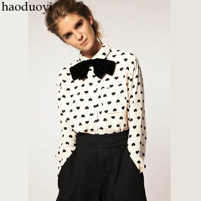 Fashion normic brief vintage antique sweet gentlewomen heart print peter pan shirt 6 full free shipping