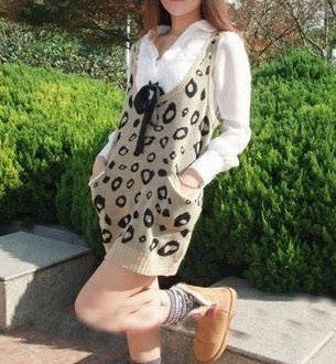 Fashion normic fashion leopard print knitted sweater vest sweater female