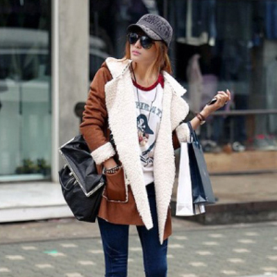 Fashion normic fashion with a hood belt berber fleece liner slim waist double pocket leather clothing outerwear 2973