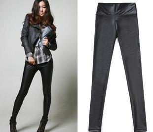 Fashion normic high waist matte faux leather pants women's k-4 black tight legging