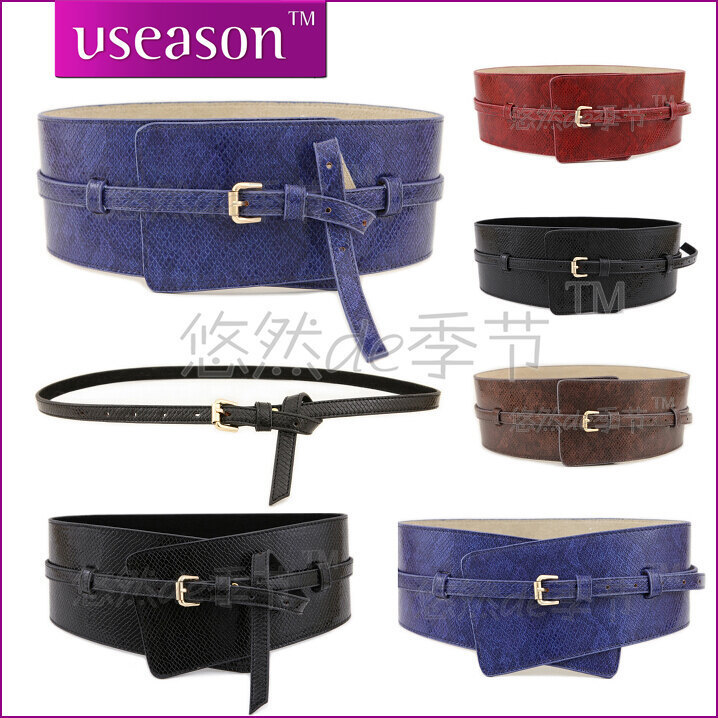 Fashion normic serpentine pattern women's genuine leather strap wide belt cummerbund dual (BL003)