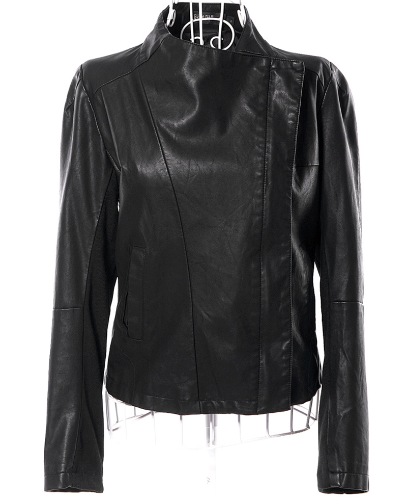 Fashion oblique zipper front fly leather clothing short jacket