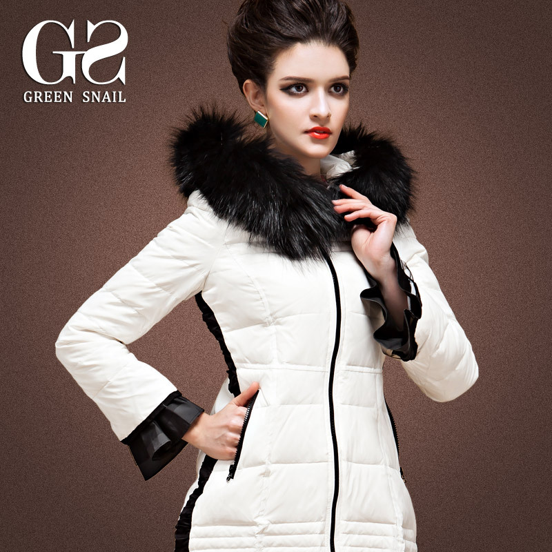 Fashion orange luxury large fur collar slim medium-long down coat 2012 down coat