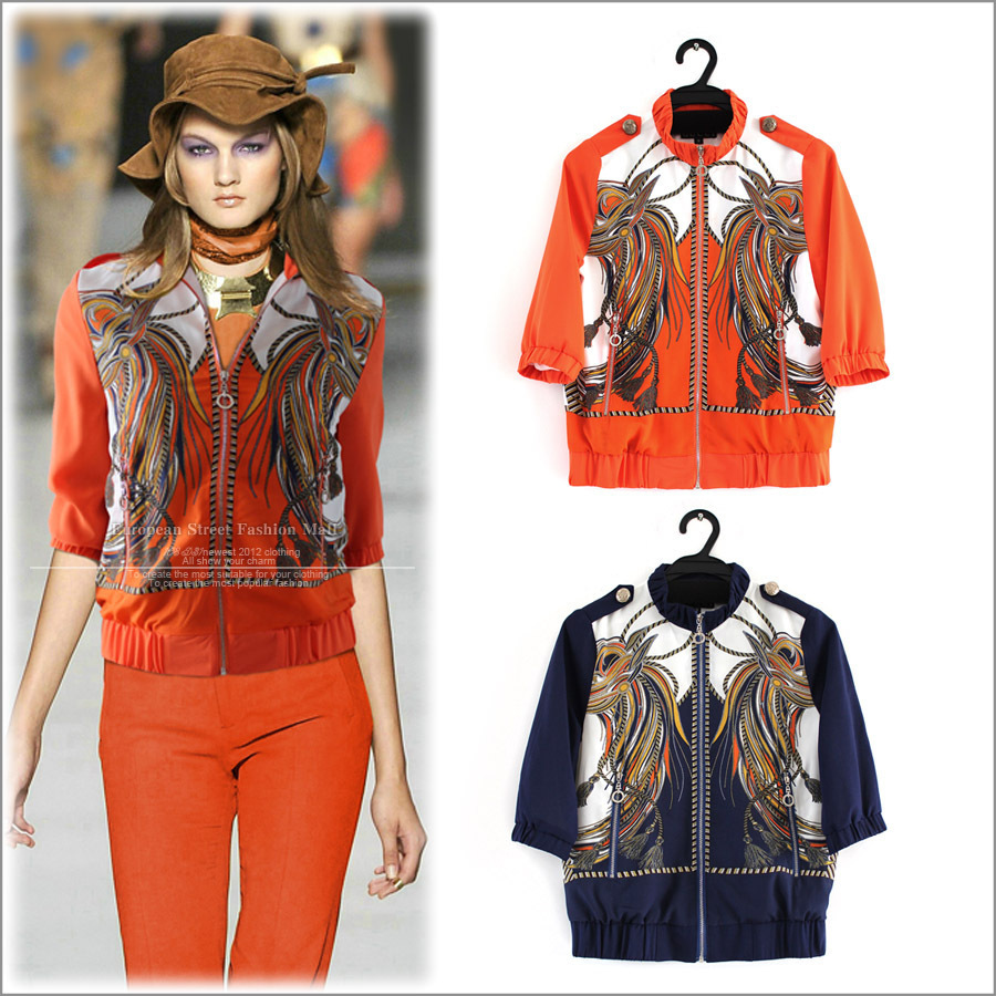 fashion osong Ol brief elegant women's fashion flower stand collar half sleeve short design small top outerwear freeshipping