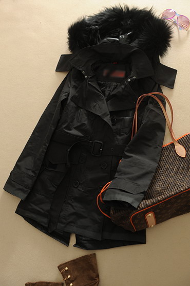 Fashion padded b with a hood medium-long double breasted trench