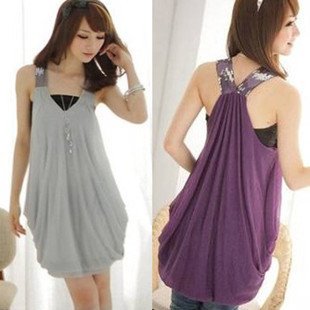 Fashion paillette shoulder strap V-neck plus size chiffon spaghetti strap one-piece dress, Fast Free shipping