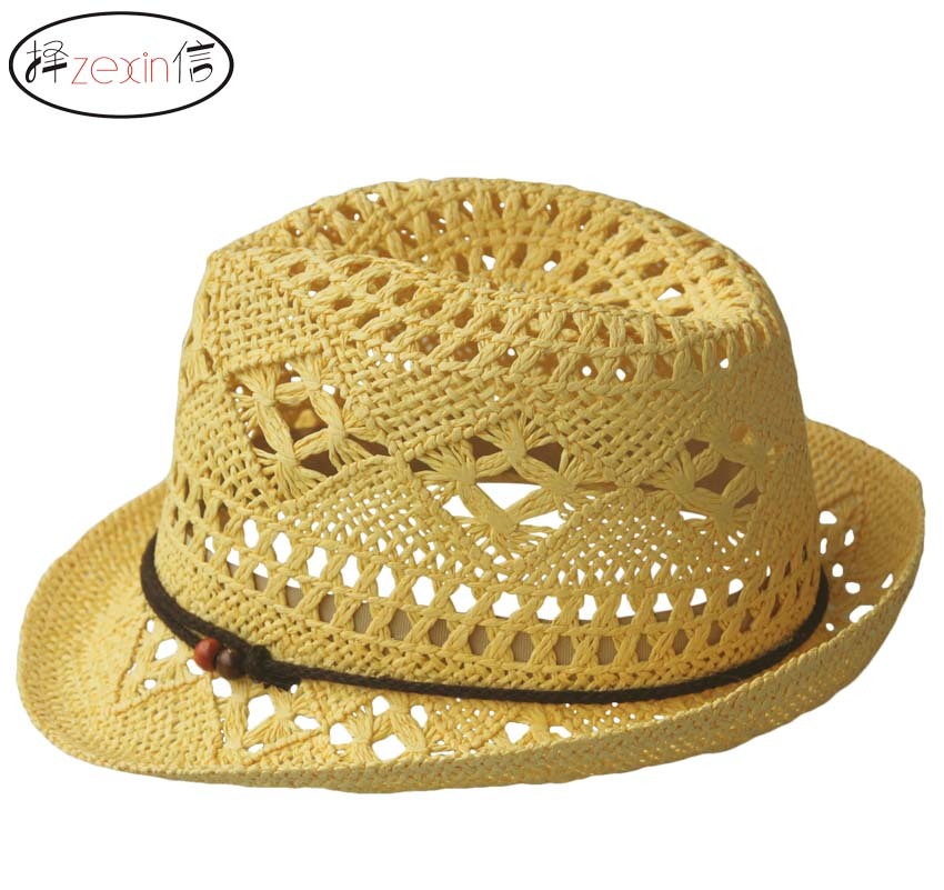 Fashion paper straw braid hat summer beach strawhat roll up hem lovers jazz hat