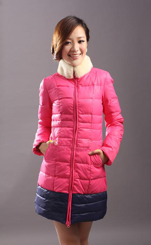 Fashion patchwork comfortable thermal fur collar medium-long Women down coat