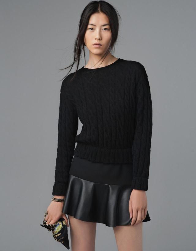 Fashion patchwork PU bust skirt pleated slim hip short skirt layered mini skirt leather free shipping