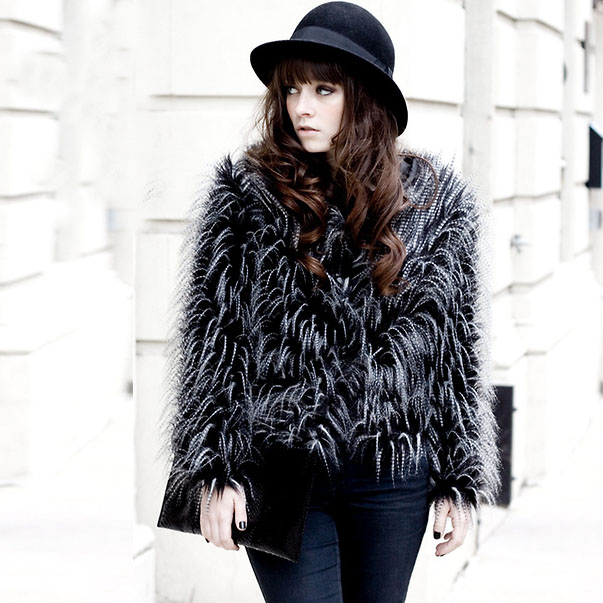 Fashion peacock wool fur coat long-sleeve overcoat