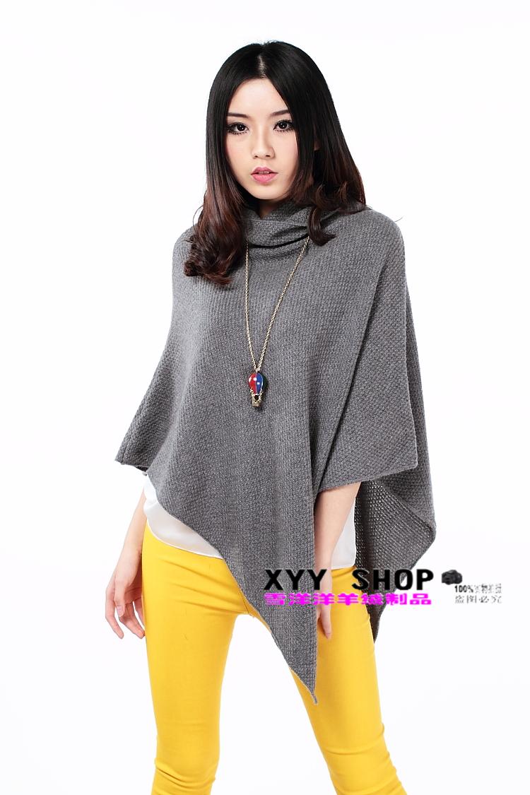 Fashion personality big cape mantissas sweater turtleneck solid color sheep wool knitted heap turtleneck cloak shirt