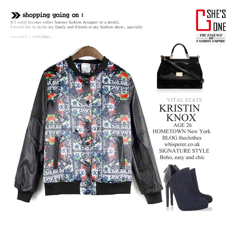 Fashion personality vintage flower print baseball uniform quad patchwork outerwear jacket leather clothing