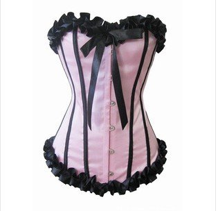 Fashion Pink & Black Sexy Taffeta Corset with steel buckle 6pcs/lot