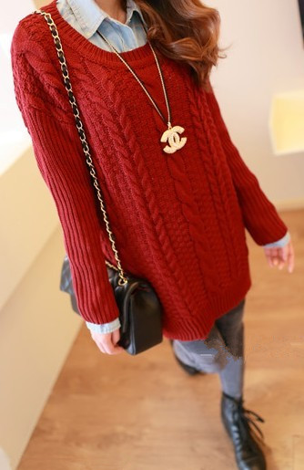 Fashion plus size loose placketing medium-long twisted sweater outerwear female
