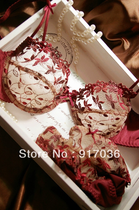 Fashion plus size transparent sexy lace embroidery women's underwear bra set