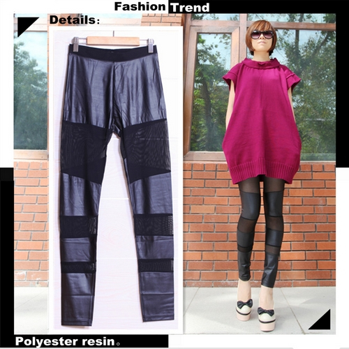 Fashion polyester PU faux leather crystal yarn patchwork legging brief