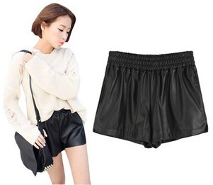 fashion PU faux leather ladies'  shorts
