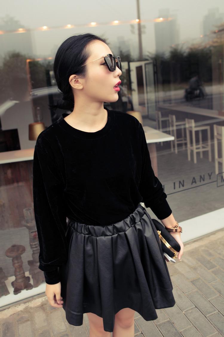 fashion PU faux leather ladies'  vintage High Waist big lap mini bud skirt