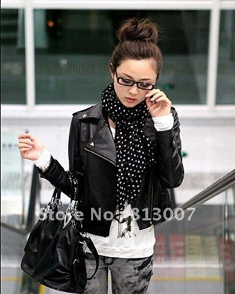 Fashion PU Leather Jacket , hot sale women coats White & Black , Free Shipping