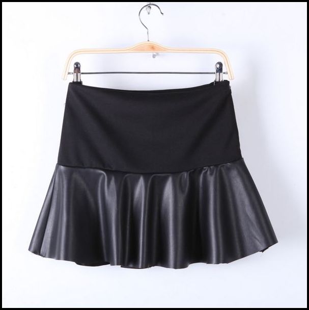 Fashion PU patchwork short skirt bust skirt fashion faux leather skirt