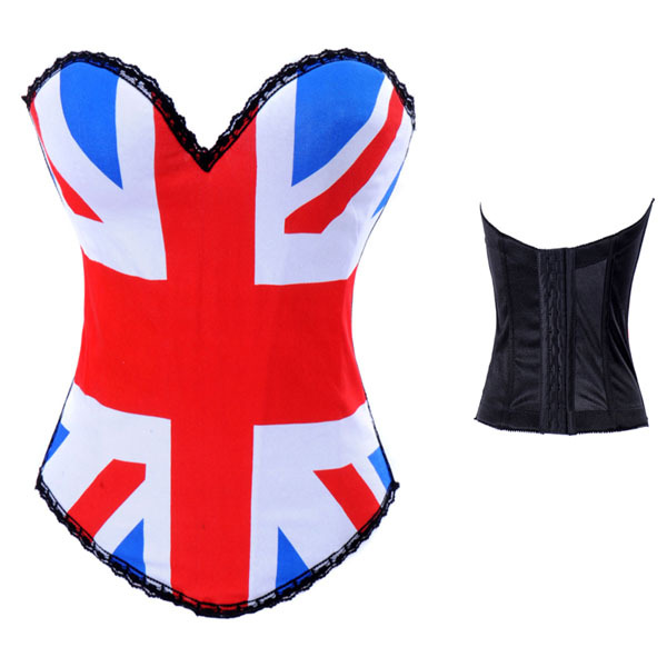 Fashion punk 100% cotton royal corset back hanging buckle national flag print