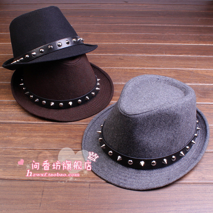 Fashion punk cool personality rivet woolen fedoras fashion jazz hat spring and summer hat