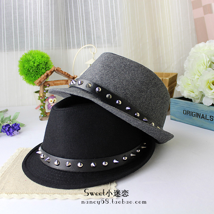 Fashion punk cool personality rivet woolen fedoras fashion jazz hat spring and summer hat