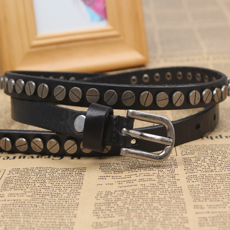 Fashion punk first layer of cowhide fashion belt female all-match decoration strap genuine leather women's thin belt