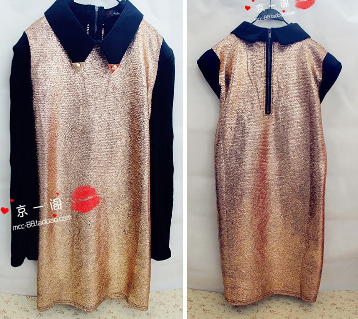 Fashion punk leather POLO collar rivet decoration long-sleeve dress bling basic shirt