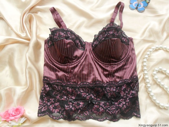 Fashion purple stripe transparent lace tight vest shapewear 75bc