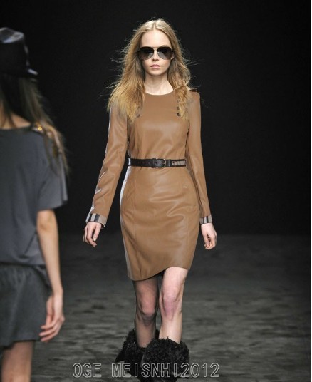 Fashion quality women's faux leather slim one-piece dress long-sleeve dress y1254