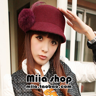 Fashion rabbit fur ball feather pure wool equestrian cap knight cap small fedoras autumn and winter female