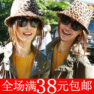 Fashion rabbit fur leopard print roll-up hem fedoras fashion autumn and winter women's two-color jazz hat