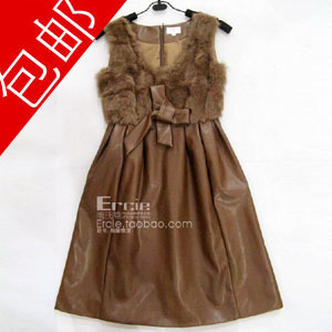 Fashion rabbit fur sleeveless dress 2013 autumn and winter slim clothing small skirt patchwork leather vest one-piece dress