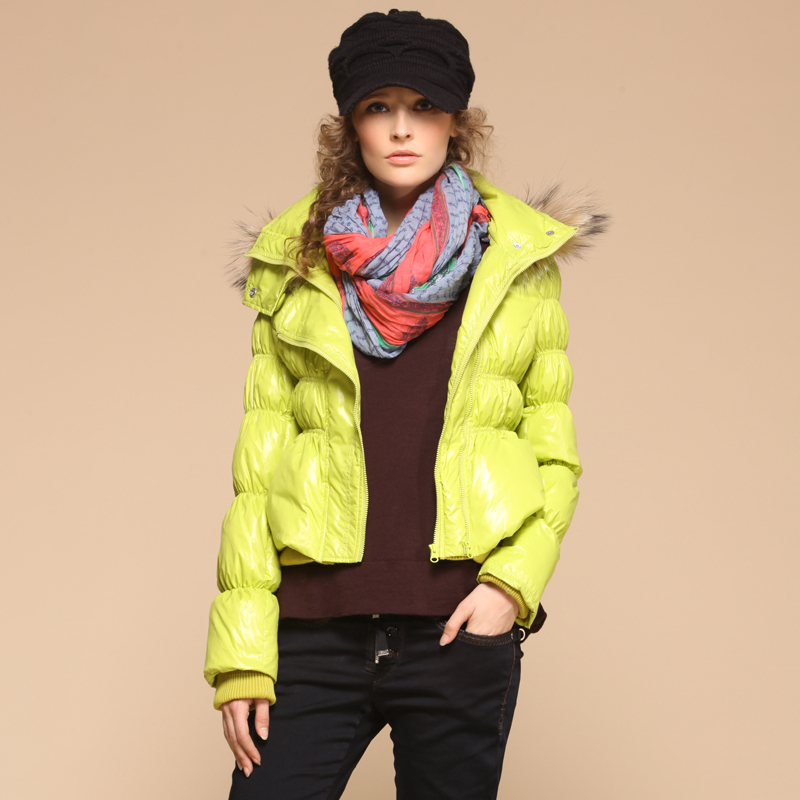 Fashion raccoon fur down coat female short design slim white duck down thermal down coat