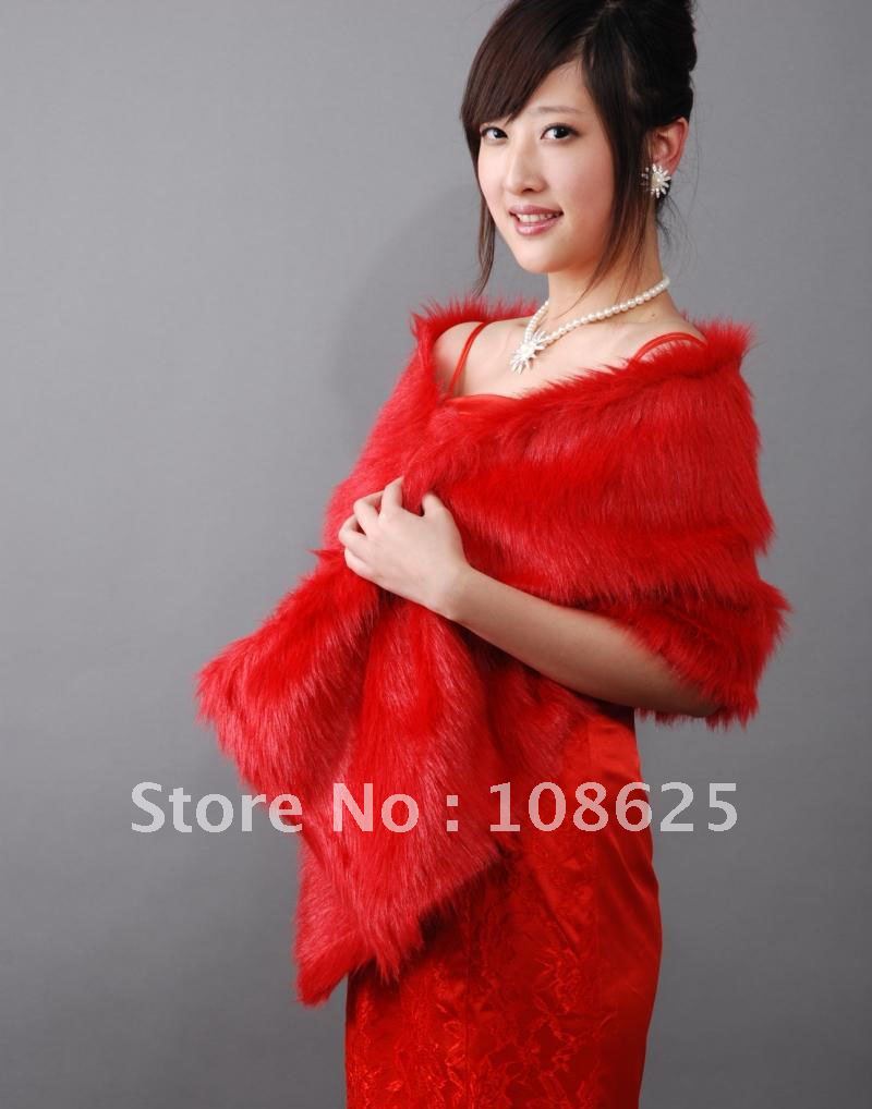 Fashion Rectangle Faux Fur Red Wedding Bridal Wraps jacket Coat Shawl One Size bw010